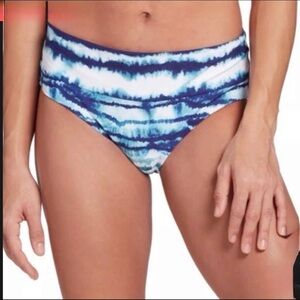 Calia Watercolor Stripe Blue Swim Bikini Bottom Midrise Wide Band 1X